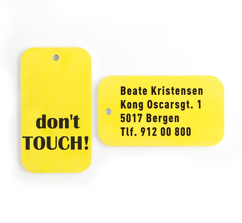 Merkelapp til bagasje. 2 stk like skilt             4,5x8 cm