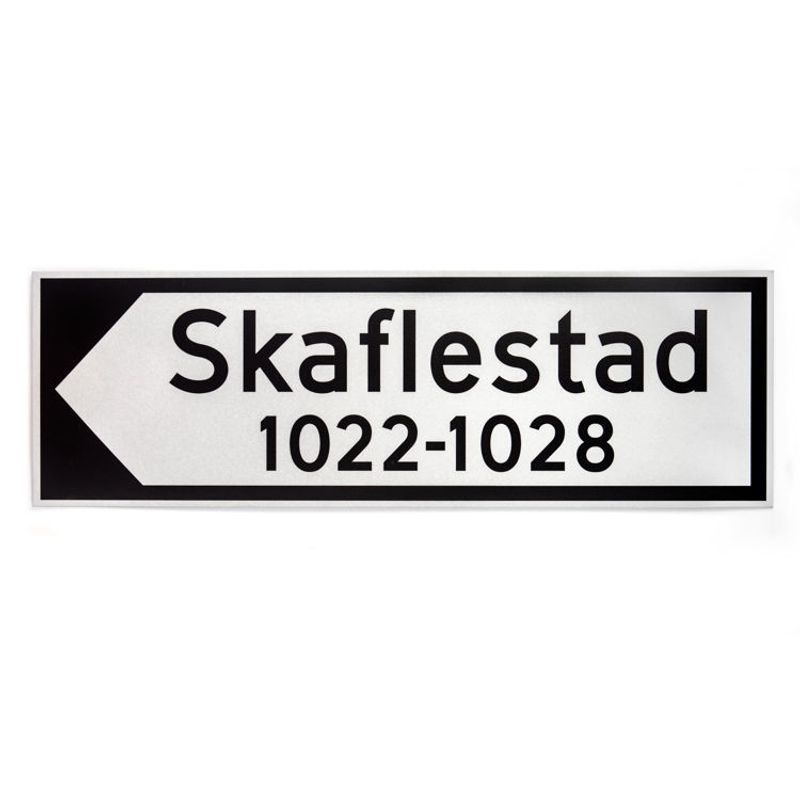 Tilvisningsskilt med veinavn/husnummer dobbeltsidig 16x50 cm