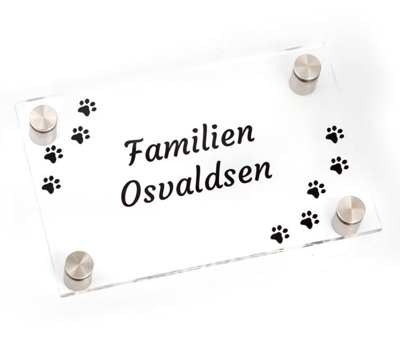 Dørskilt i klar akryl med avstandsstykker i stål 11x17 cm