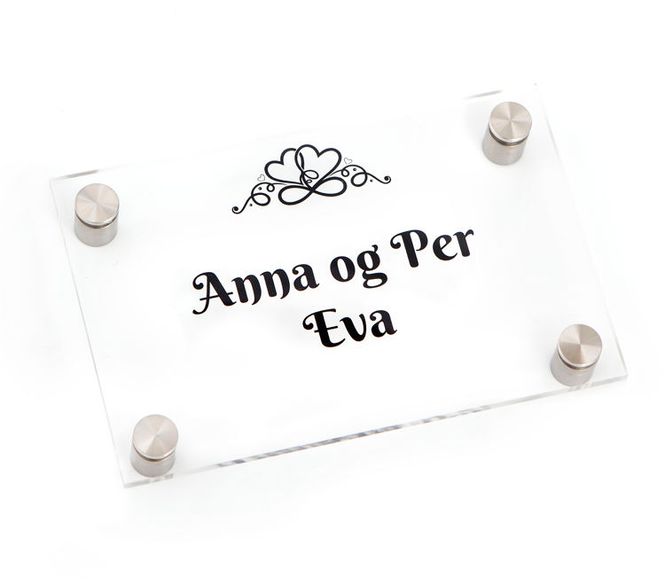 Hovedbilde Dørskilt i klar akryl med avstandsstykker i stål  ...