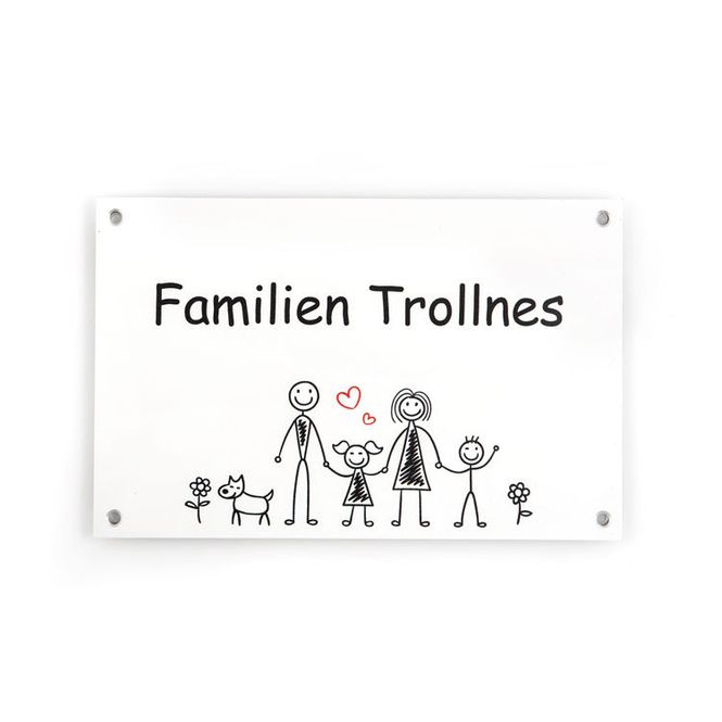 Hovedbilde Dørskilt med familie og hund  11x17 cm